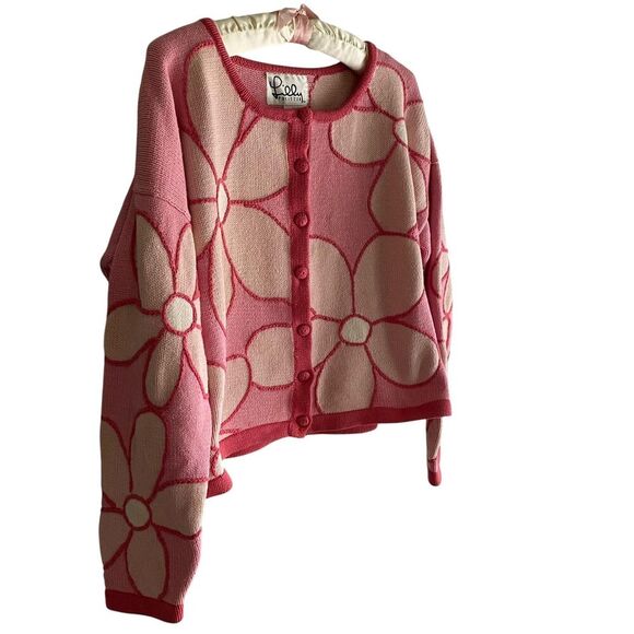 Lilly Pulitzer Sweater Womens Medium Floral Button Cardigan Knit Pullover - Picture 2 of 10